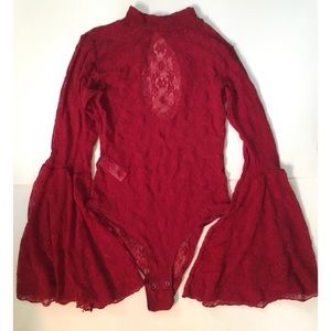 New Leg Avenue Bodysuit lace bell sleeves S M L